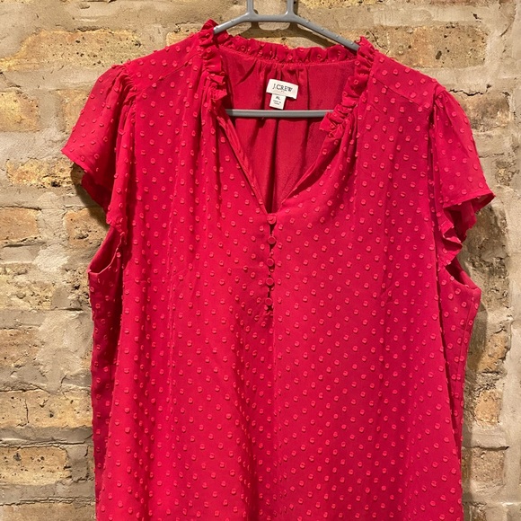 J.Crew Hot Pink Clip Dot Ruffled Blouse - Picture 4 of 5
